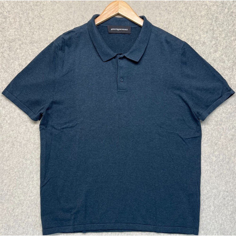 Adolfo Dominguez Mens Knit Performance Golf Polo Shirt Navy Blue Short Sleeve L